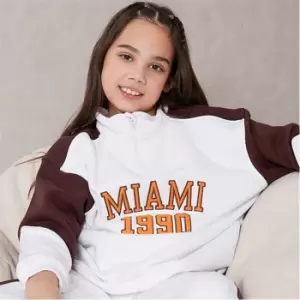 I Saw It First Girls Varsity Miami 1990 Slogan Funnel Neck Colourblock Sweatshirt - White