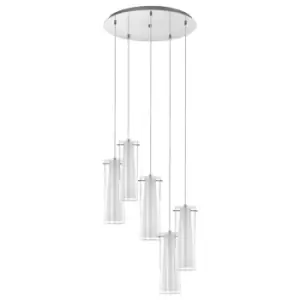 image of Pendant Light Chrome Plated Steel Clear White Glass Opal Matt Bulb E27 5x60W