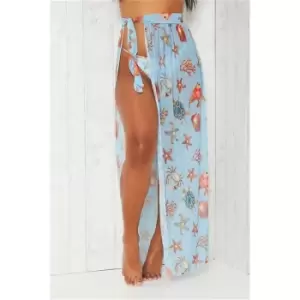 I Saw It First Blue Shell Print Mesh Beach Trousers - Blue