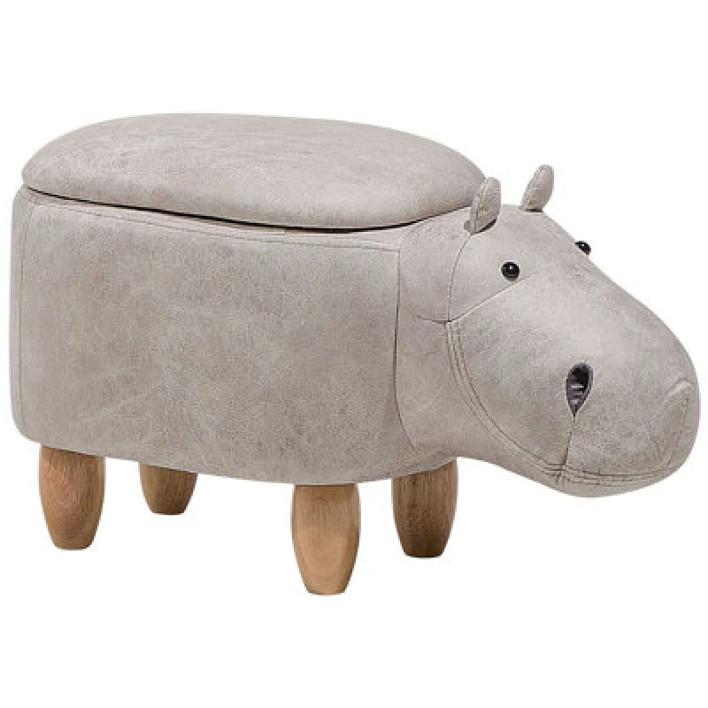 Image of Beliani Faux Leather Storage Animal Stool Light Grey Hippo
