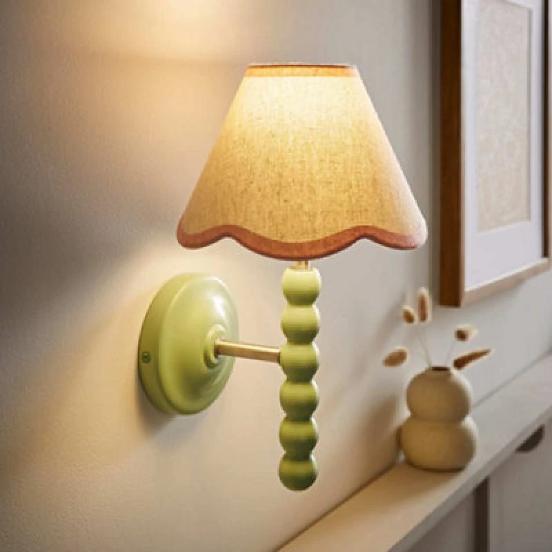 Image of Valuelights Bobbin Green Wall Light With Trim Scallop Shade