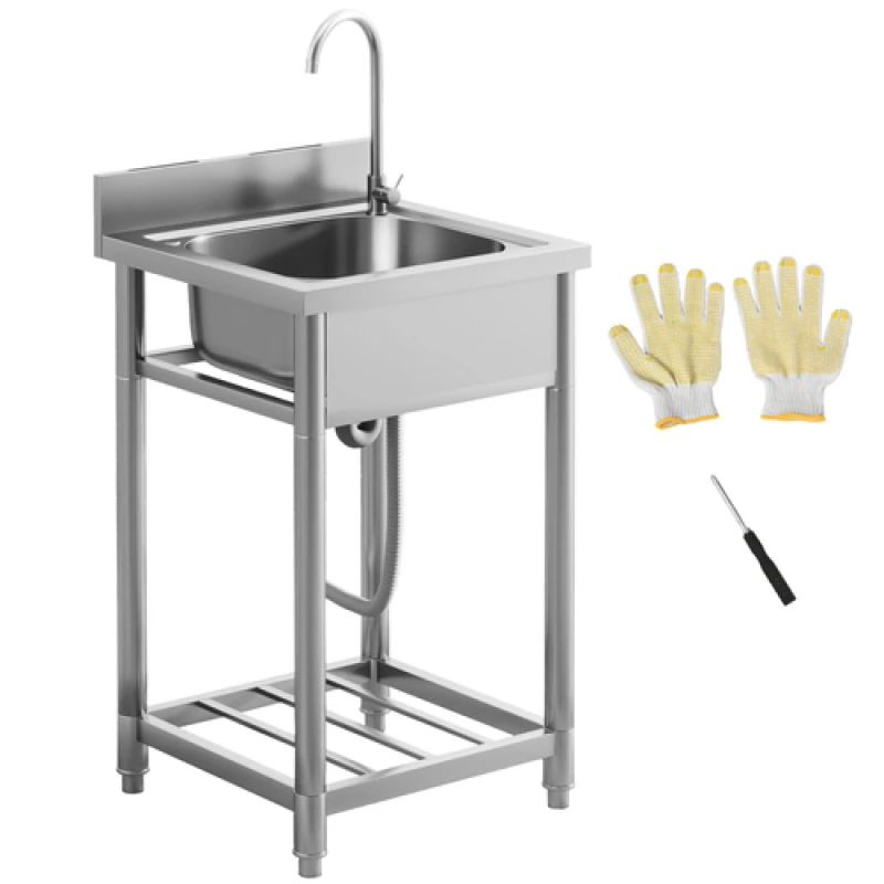 Image of HOMCOM HOMCOM Stainless Steel Utility Sink with Cold and Hot Water Pipe Silver Tone Silver One Size Unisex 5063603034600
