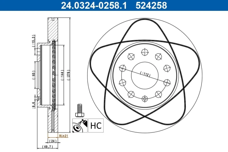 Image of Brake disc ATE 24.0324-0258.1