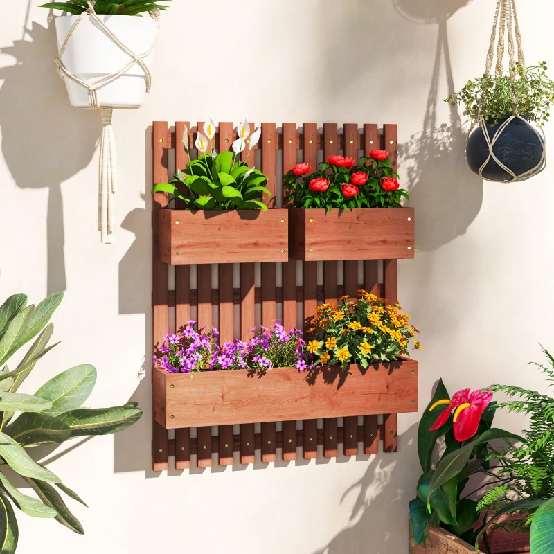 Image of Outsunny Wooden Garden Planters With Trellis Wall-mounted Raised Garden Bed - Brown TJ Hughes 5061025133680