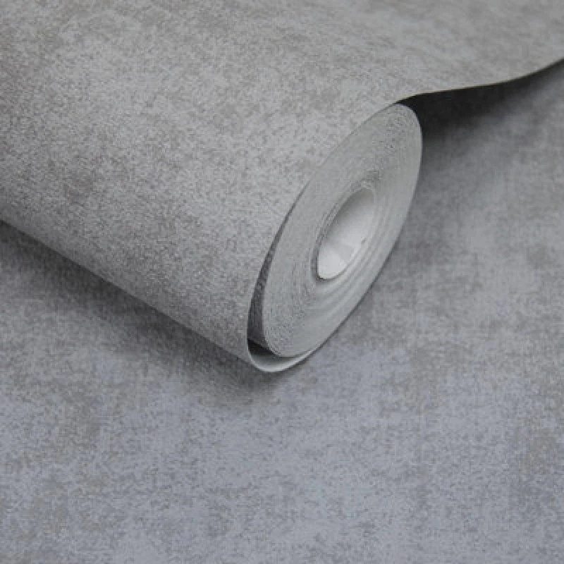 Image of Grandeco Alba Plaster Plain Textured Wallpaper, Charcoal Grey