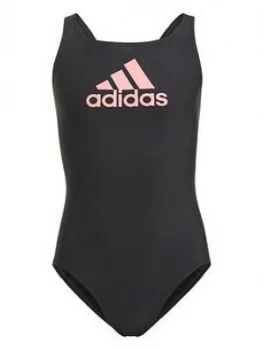 Image of adidas Younger Girls Badge of Sport Swimsuit - Black/Pink, Size 3-4 Years, Women