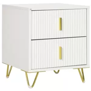 image of HOMCOM Bedside Table with 2 Drawers, Side End Table, Nightstand with Metal Frame for Living Room, Bedroom, White