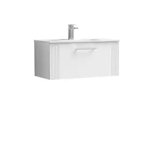 image of Nuie Deco 800mm Wall Hung Single Drawer Vanity & Basin 2 - Satin White