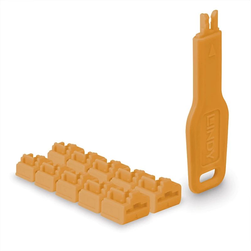 Image of Lindy RJ45 Port Locks Orange. 10x + 1 Key