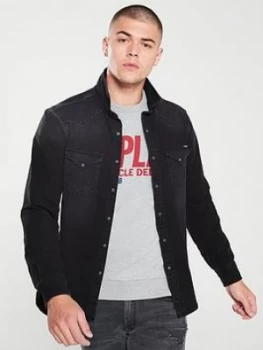Image of Replay Replay Hyperflex Slim Stretch Denim Shirt, Black Wash, Size 2XL, Men