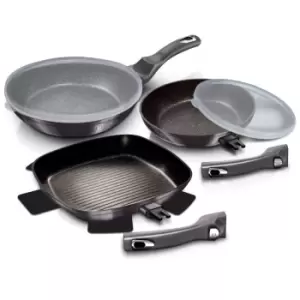 Image of Urbn-chef - 5 PC Frying Pan Set With Grill And Detachable Handles - Carbon - Carbon