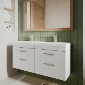 Image of Nuie - Athena Wall Hung 4-Drawer Vanity Unit with Double Basin 1200mm Wide - Gloss White