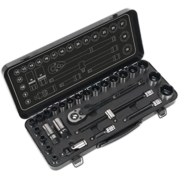 image of Sealey 28 Piece 1/2" Drive Hexagon Wall Socket Set 1/2"