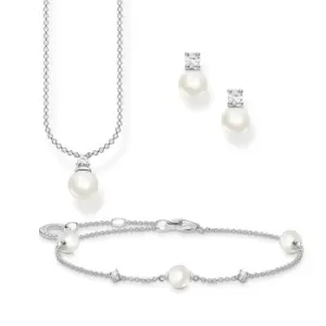 image of THOMAS SABO Silver CZ & Pearl Drop Jewellery Set