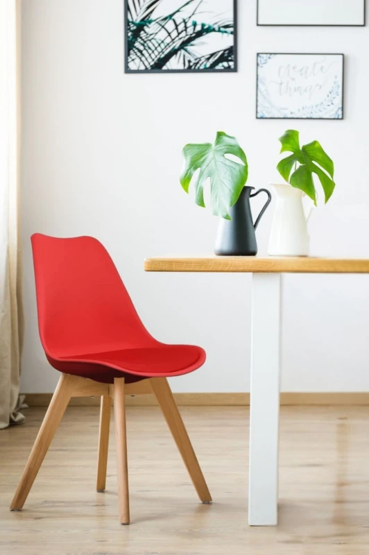 Image of Fusion Living Soho Plastic Dining Chair with Squared Light Wood Legs Red
