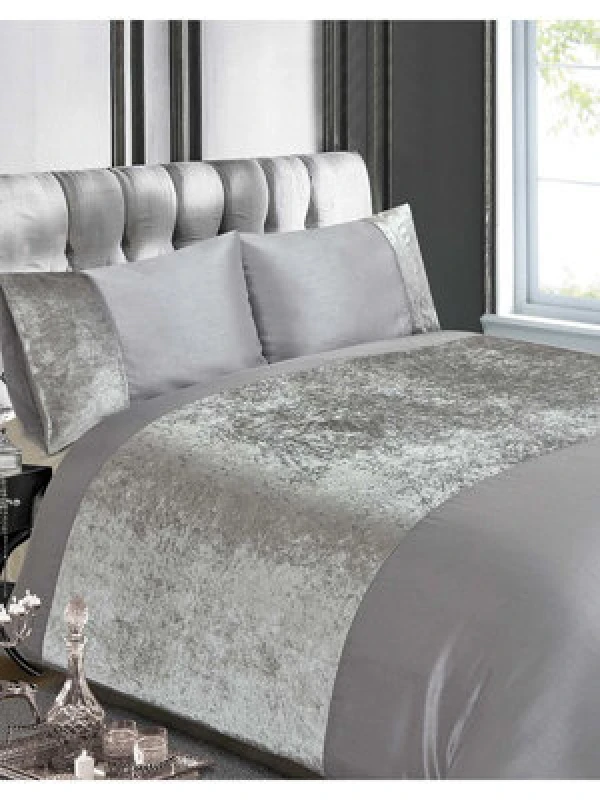 Image of Rapport Home Velvet Plain Polyester Duvet Cover Set with Pillowcase Silver