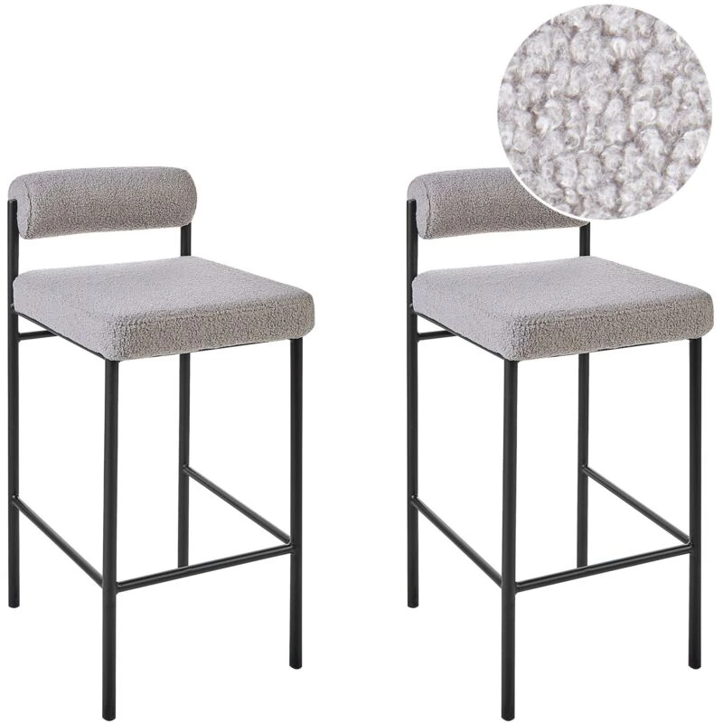 Image of Beliani Set Of 2 Bar Chairs Amaya Boucle Grey