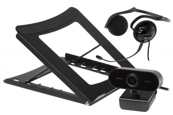 Image of Maplin Working from Home Kit inc Headset with Mic, FullHD WebCam & Laptop Stand