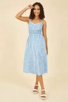 Image of Blue Animal Print Midi Strappy Sundress
