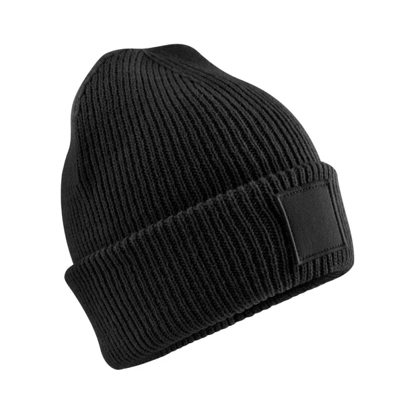 Image of Beechfield Tonal Patch Cuffed Beanie in Black Unisex One Size