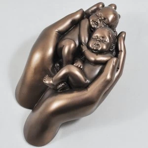 image of Babies in Hand Cast Bronze Sculpture