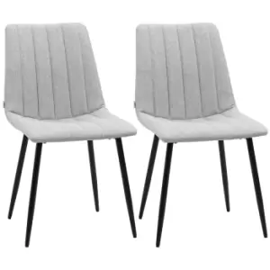 Image of HOMCOM Grey Dining Chairs of 2, Modern Kitchen Chairs with Linen-touch Upholstery and Steel Legs for Living Room, Bedroom, Grey