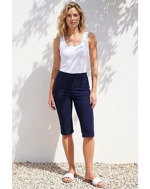 Image of Roman Originals Roman Knee Length Elastic Waist Shorts Navy - Roman Originals - Size: 12 Navy Female 12 DB54116