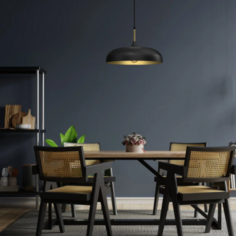 Image of Milagro Lincoln Black Pendant Lamp 45cm Hand Made Scandi Style Gold Interior Black unisex