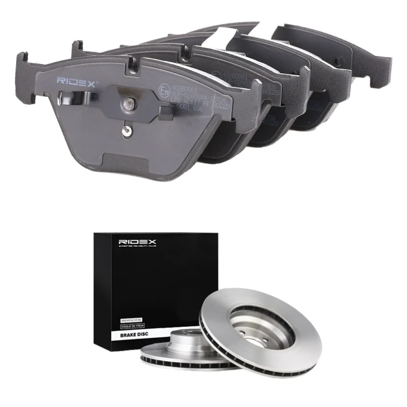 Image of RIDEX 3405B2717 Brake disc and pads set Front Axle, Brake Disc Type: internally vented, prepared for wear warning indicator Brake Set,disc brakes (34