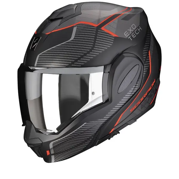 Image of Scorpion Exo-Tech Evo Animo Matt Black-Red Modular Helmet Size S