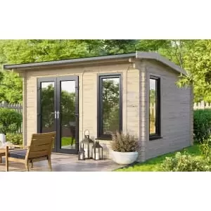 Image of Power Sheds 12 x 10ft Left Hand Door Apex Notched Logs Log Cabin