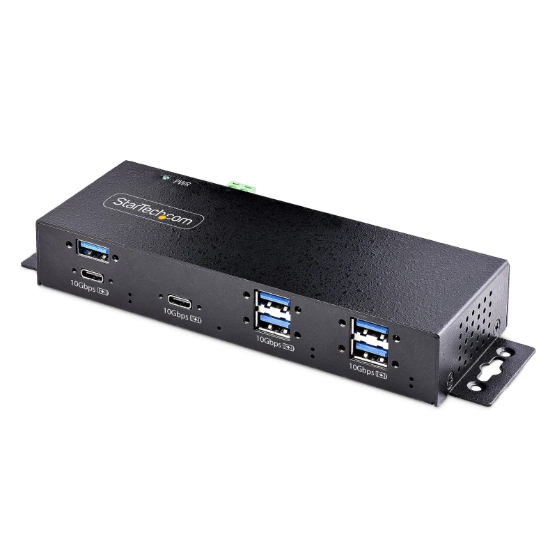 Image of StarTech.com StarTech.com 7-Port Industrial USB 10Gbps Hub with Power Adapter, Metal, Mountable, 5x USB-A and 2x USB-C Downstream Ports, ESD Protectio