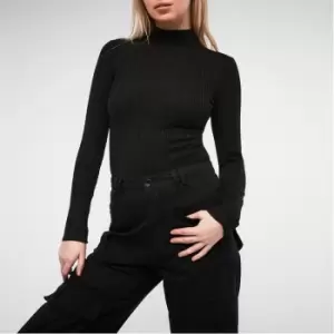 image of Missguided Recycled Rib High Neck Knit Bodysuit - Black