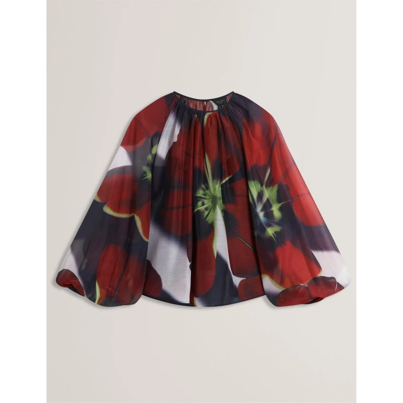Image of Ted Baker Womens Long Sleeve Print Blouse Navy female 8 (XS)