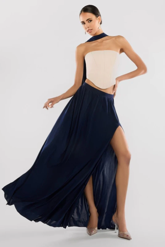 Image of Goddiva Womens Side Split Maxi Skirt Goddiva Noir Female M