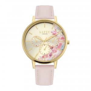 image of Lipsy Nude Strap Watch with Floral Print Dial