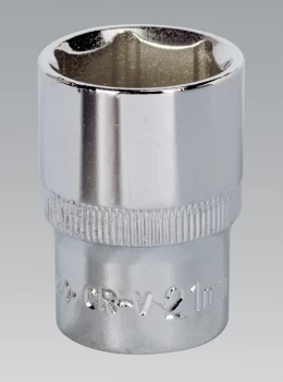 image of Sealey SP1221 WallDrive Socket 21mm 1/2"Sq Drive Fully Polished