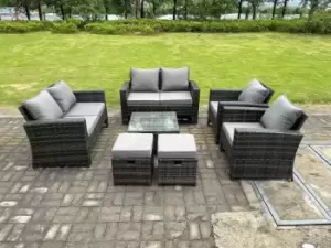 Image of Fimous 6 Seater Outdoor Dark Grey Rattan Lounge Complete Sofa Set with Regular Square Coffee Table and 2 Stools