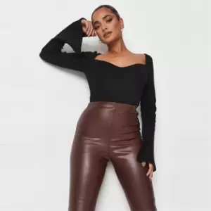 Image of Missguided Rib High Leg Milkmaid Bodysuit - Black