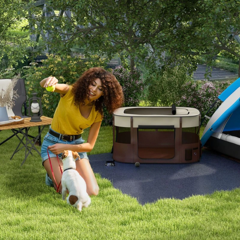 Image of PawHut Portable Dog Pen for Puppies, Rabbits, Kittens, Guinea Pigs, Brown xl - Pawhut 5056725529628