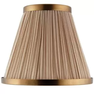 image of 8" Luxury Round Tapered Lamp Shade Beige Pleated Organza Fabric & Antique Brass