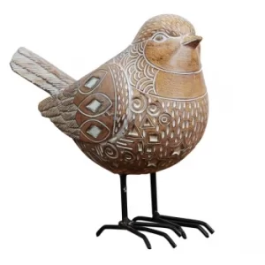 Image of Carved Sandstone Effect Bird Ornament with Mirror Mosaic