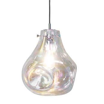 Image of Lava Pendant Petrol Tinted Glass & Chrome Effect Plate 1 Light Dimmable IP20 - E27
