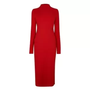 Image of Calvin Klein Jeans Shiny Rib High Neck Dress - Red