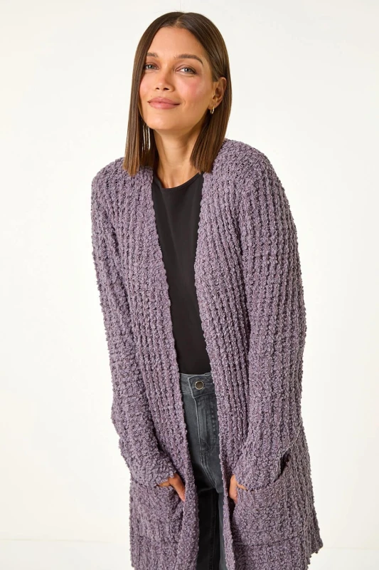 Image of Roman Womens Popcorn Textured Longline Cardigan in Mid Grey Size: 16 Mid Grey Female 16