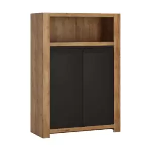 image of Havana 2 Door Cupboard With Open Shelf In Lefkas Oak Effect With Matte Black Fronts