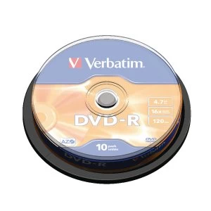 Image of Verbatim 10x DVD-R 4.7GB Silver Spindle