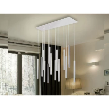 Schuller Varas - Integrated LED 14 Light Cluster Drop Bar Ceiling Pendant Matt White, Chrome