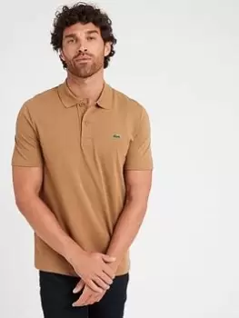 Image of Lacoste Ottoman Ribbed Cotton Polo Shirt - Brown, Brown Size M Men