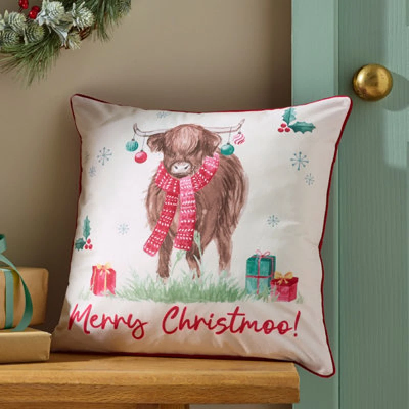 Image of Catherine Lansfield Merry Christmoo Soft Touch 45X45Cm Cushion Natural